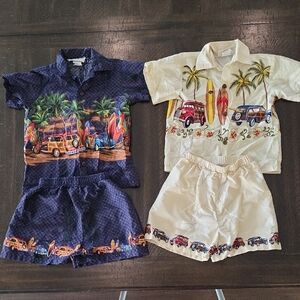 Vintage Hawaiian Surf Set - Navy and Cream
